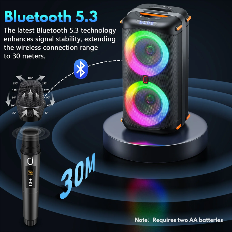 Bluetooth Party Speaker Dual 6.5in Subwoofer LED Lights Deep Bass Portable10