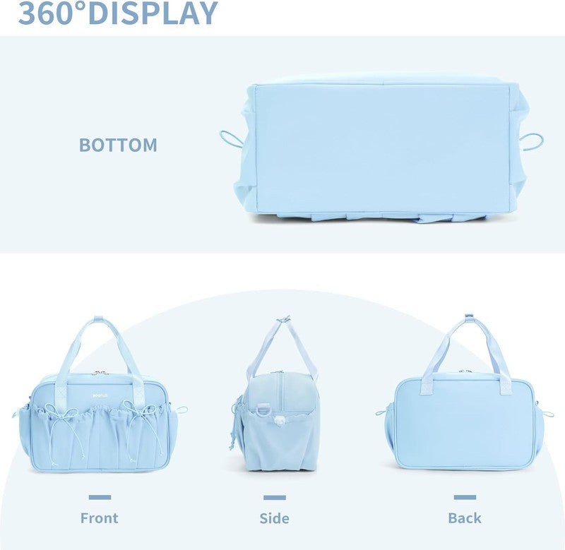 Small Gym Bag Women Mini Duffle Wet Compartment Bowknot Yoga Tote Light Blue4