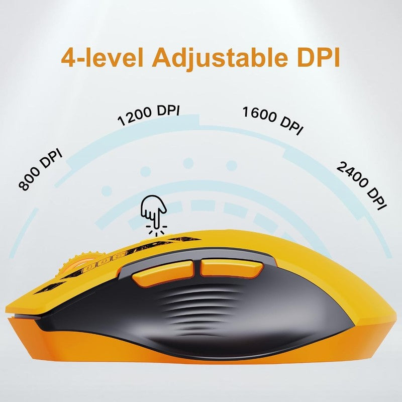 Wireless Rechargeable Mouse 2.4GHz Ergonomic 4 DPI Levels Yellow3