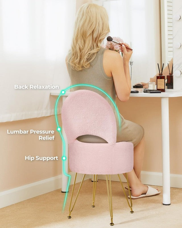 Faux Fur Vanity Stool Chair w/Storage Folding Back Ottoman Pink2