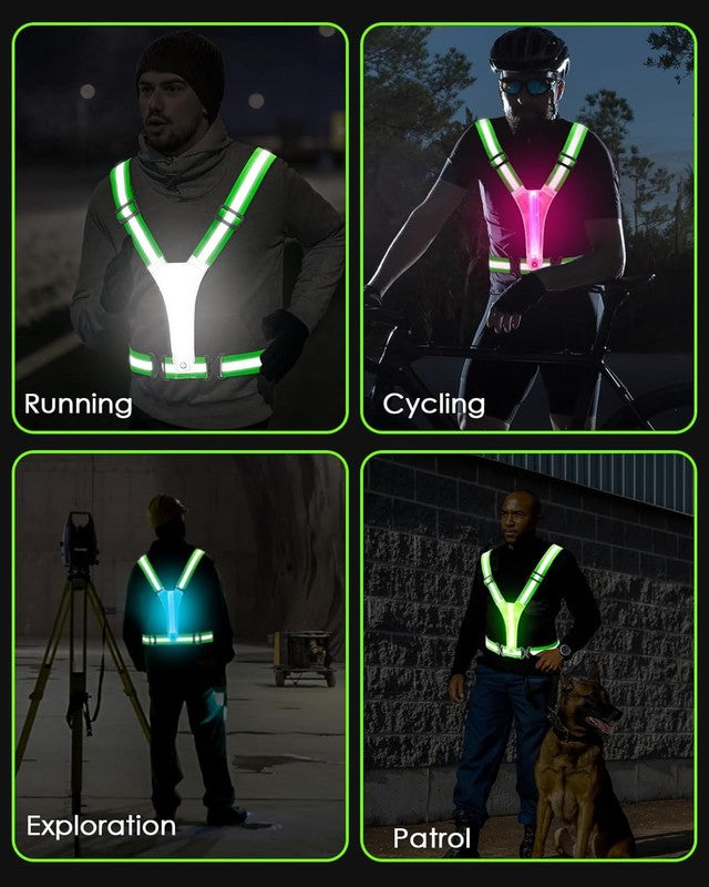 LED Reflective Vest Running Gear, 5 Lights Colors High Visibility Reflective Run6