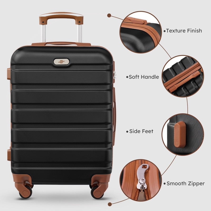 4 Piece Luggage Set Hardside Spinner Suitcase 16 20 24 28 Inch Black Brown10