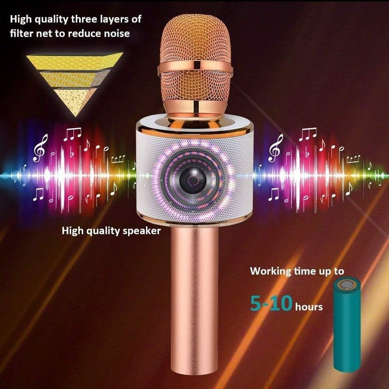 Portable Wireless Bluetooth Karaoke Mic   3 in 1 for Home & Parties (Rose Gold)3