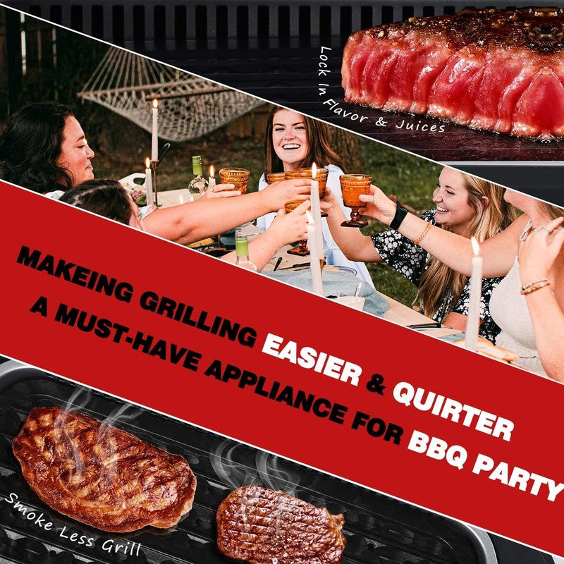 1500W Smokeless Indoor Electric Grill Nonstick BBQ Glass Lid Black7
