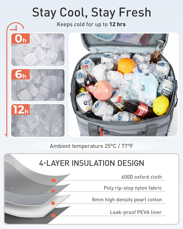 Soft Sided Cooler Bag 48-Can Insulated Collapsible Leakproof Picnic Beach Travel1