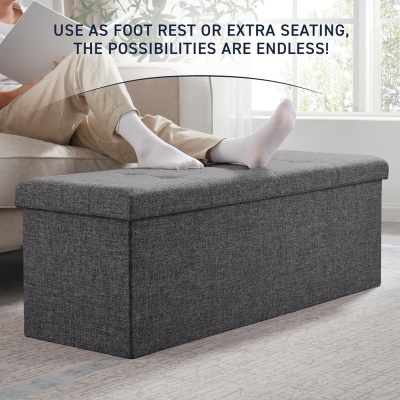 43'' Folding Storage Ottoman Bench Foot Rest Chest Bedroom Large Dark Gray5