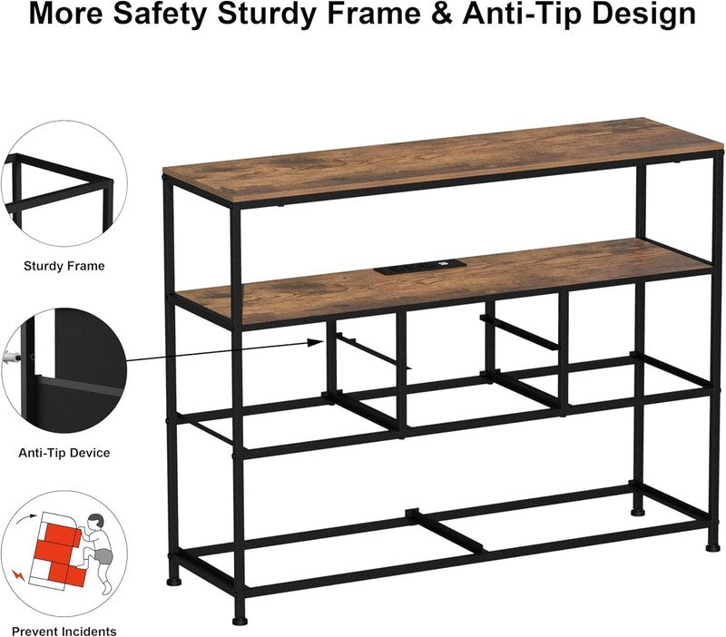 TV Stand Dresser with Power Outlet LED Light 6 Fabric Drawers Retro Storage6