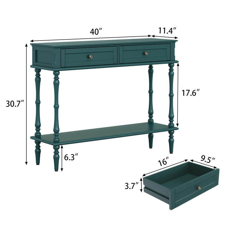 40” Modern Console Table Entryway Sofa Table w/ 2 Drawers Green8