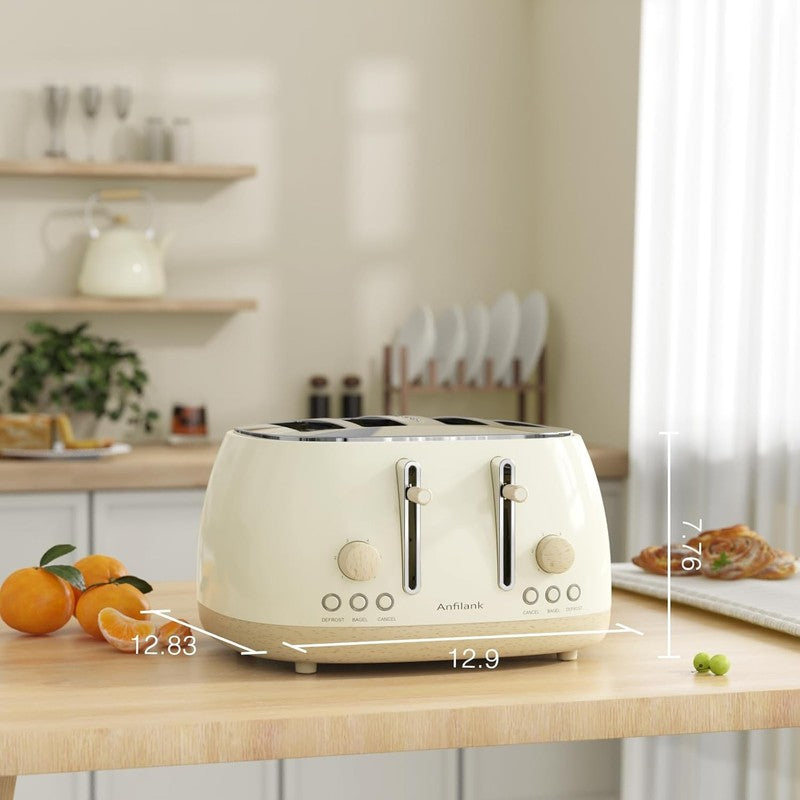 Retro 4 Slice Toaster Stainless Steel Extra Wide Slots Dual Control Bagel Beige1