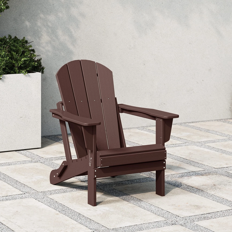 Malibu Outdoor Folding HDPE Adirondack Deck Chair - Patio & Outdoor Lounge, Weat0
