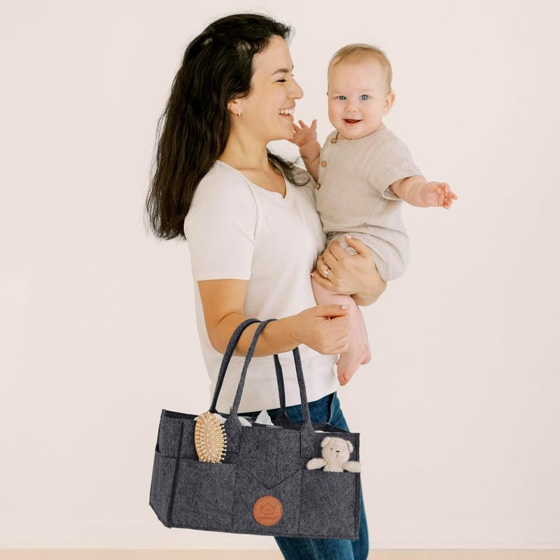 Baby Diaper Caddy Organizer w/ Handle, Portable Nursery & Car Storage Gray8