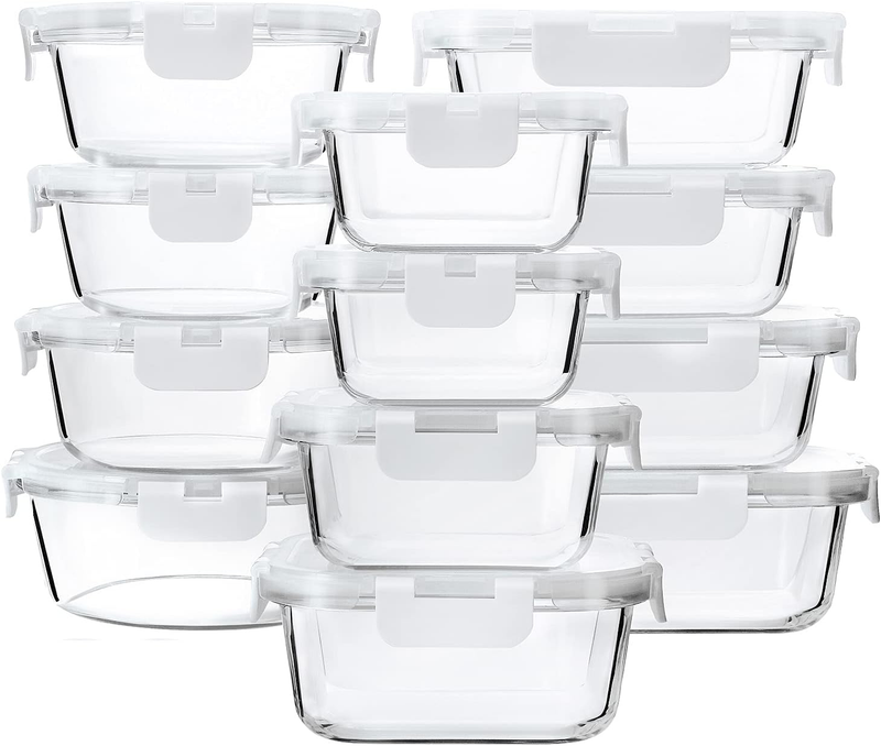 24 Piece Glass Meal Prep Containers Airtight Snap Lock Lids White8