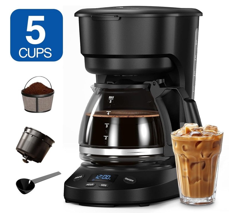 Programmable 5 Cup Drip Coffee Maker 0.75L Glass Carafe Keep Warm 2H Timer8