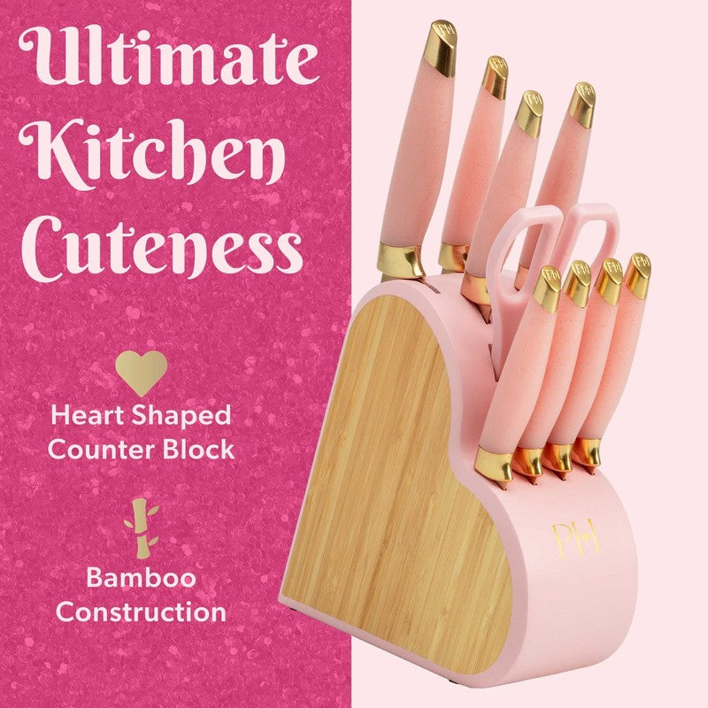 10 Piece Stainless Steel Kitchen Knife Set with Heart Shaped Block, Pink3
