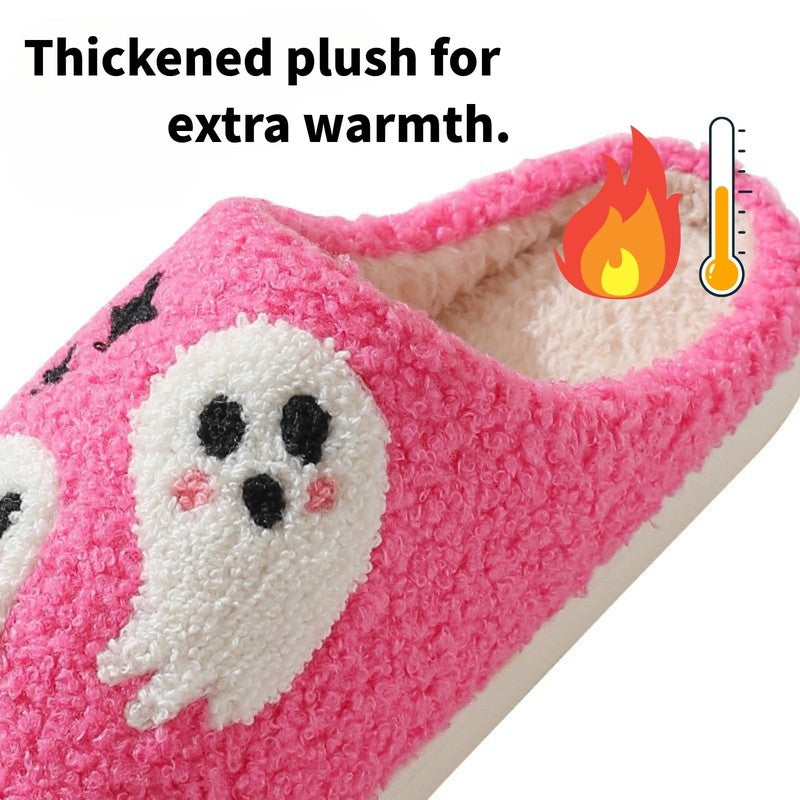 Cute Ghost Plush Halloween Slippers Warm Comfy Slip On for Women & Men Pink3
