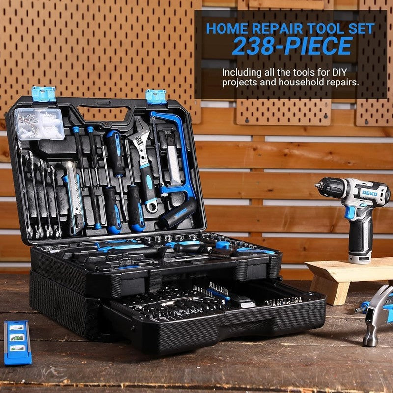 12V Cordless Drill Tool Kit Hand Toolbox Mechanic Set Home Repair Blue1