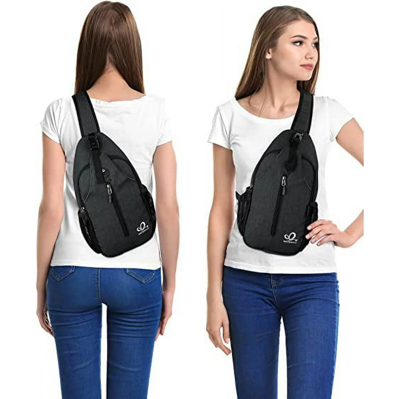 Unisex Hiking Travel Nylon Sling Bag Cross Body Shoulder Chest Bag,Hemp Black4