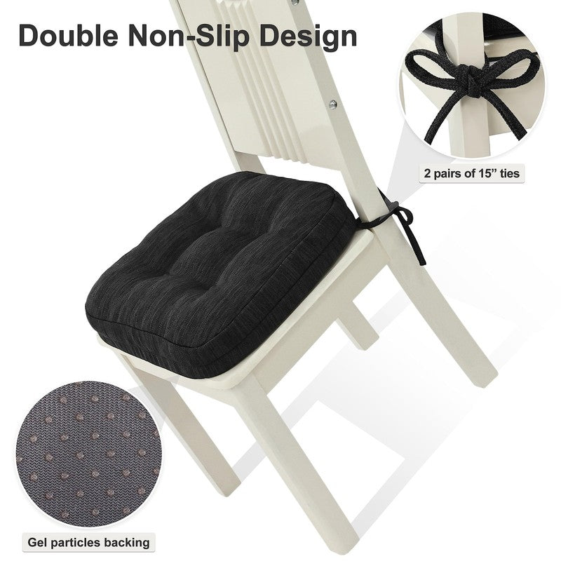 3.5" Tufted Dual-Layer Chair Cushions Set of 4 16.5"x16.5" Black3