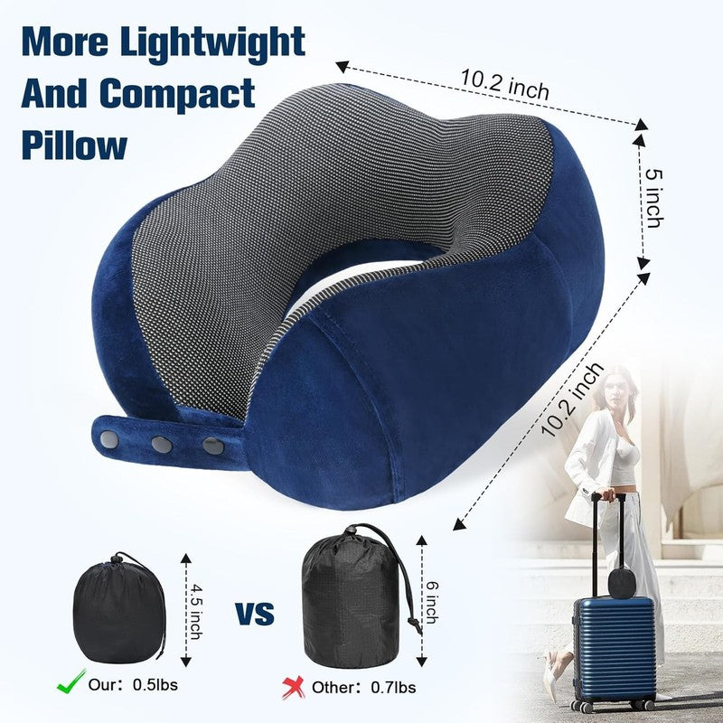 Adjustable Memory Foam Travel Neck Pillow Set w/ Eye Mask, Earplugs & Bag2