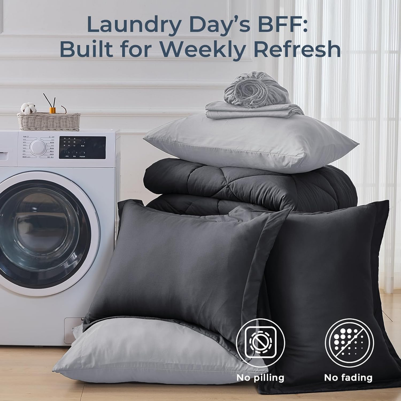 Queen Comforter Set 7 Piece Bed in Bag Soft Set Comforter Shams Dark Light Grey6