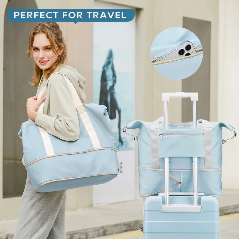 2Pc Travel Duffel Bag Set Waterproof Carry On Weekender w/ Toiletry Bag5