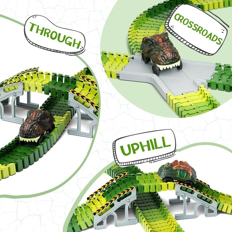 Dinosaur Toys,Create a Dinosaur World Road Race,Flexible Track Playset and 2 Pcs3