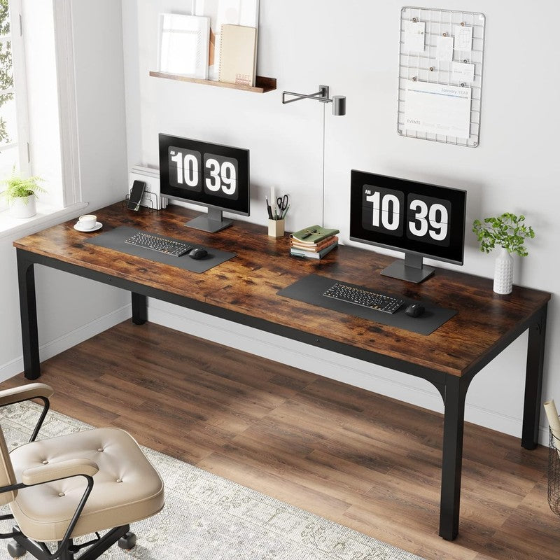 78.7'' Extra Long 2 Person Computer Desk Double Workstation Brown/Black5