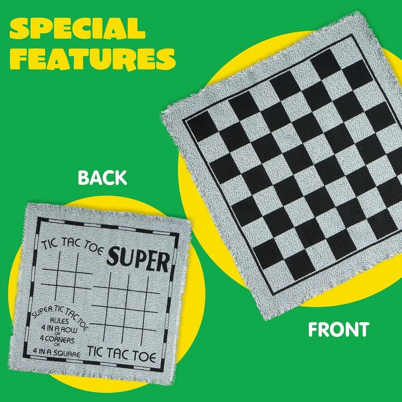 3-In-1 Vintage Giant Checkers, Tic, Tac, Toe, with Reversible Mat, 24 Chips, Fam3