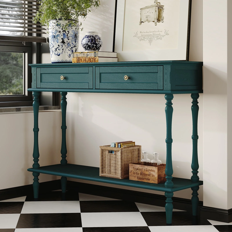 40” Modern Console Table Entryway Sofa Table w/ 2 Drawers Green0