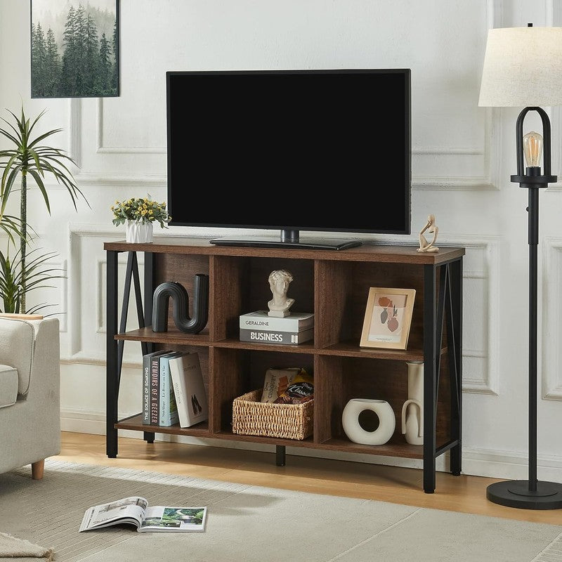 6 Cube Storage Organizer Rustic Brown Industrial Low Wide Bookshelf 3 Tier6