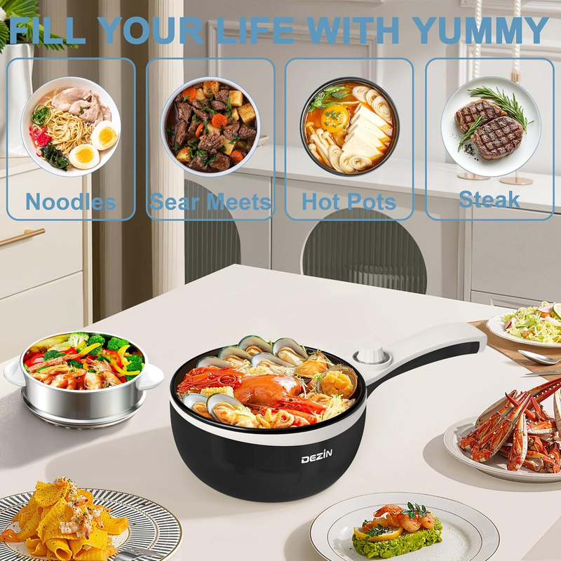Hot Pot Electric with Steamer 1.5L  Mini Cooker Rapid Noodles Steak Egg Fried7