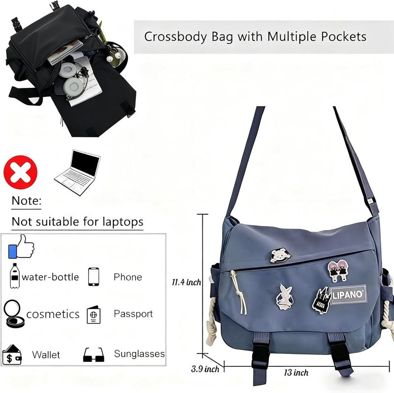 Aesthetic Crossbody Bag Cute Pins Nylon Messenger Japanese Kawaii Shoulder Bag3
