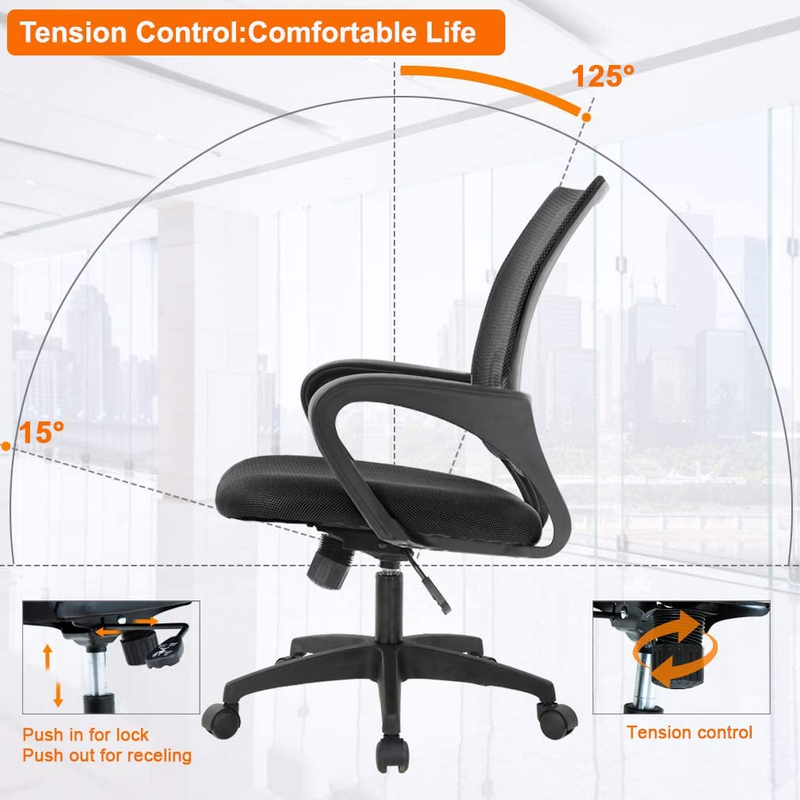 Ergonomic Office Chair Mid Back Swivel Adjustable Black Rolling Desk Chair4