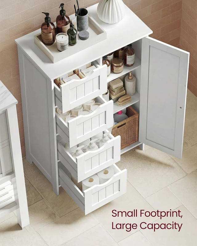 Floor Storage Cabinet Drawer Door Adjustable Shelf Cloud White3