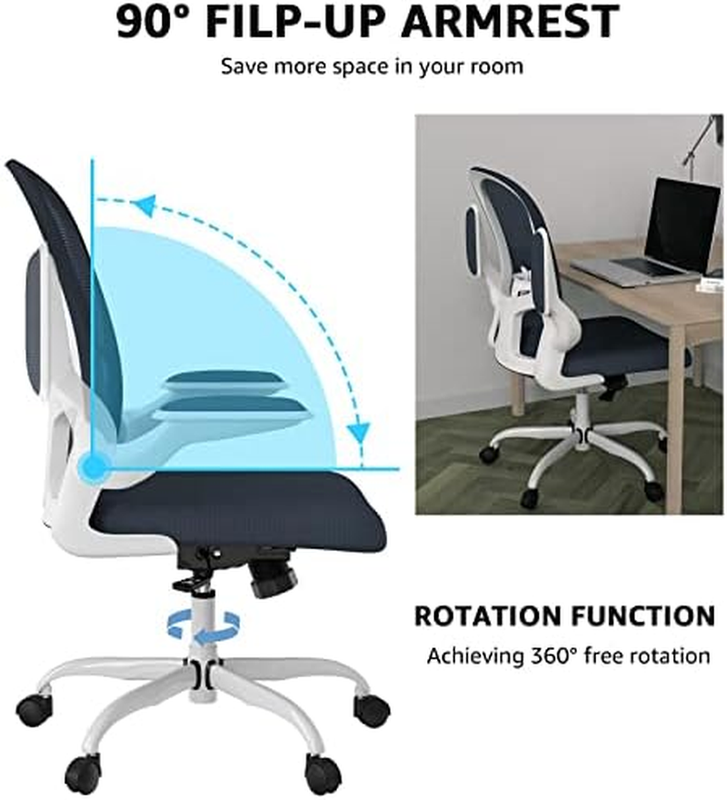 Ergonomic Mesh Office Chair Swivel Desk Chair Flip Up Arms Lumbar Support4