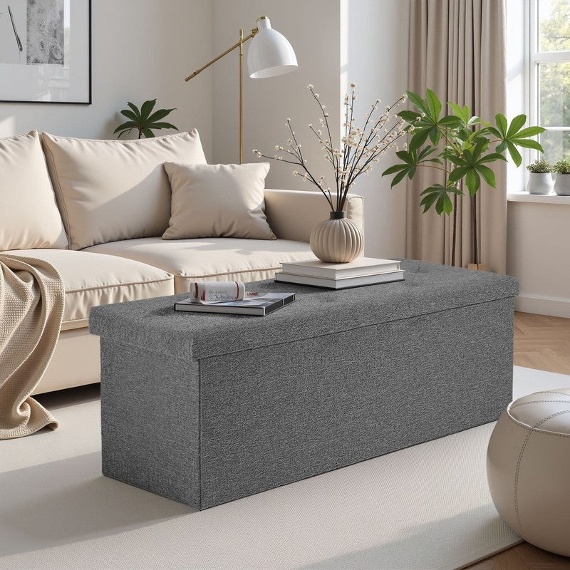 43" Storage Ottoman Bench - Foldable Ottoman Upholstered Entryway Bench, 660Lbs 5