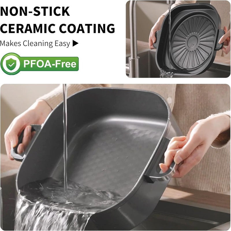 6QT Electric Skillet Grill Non Stick Ceramic 1600W Timer 3 Power Settings5