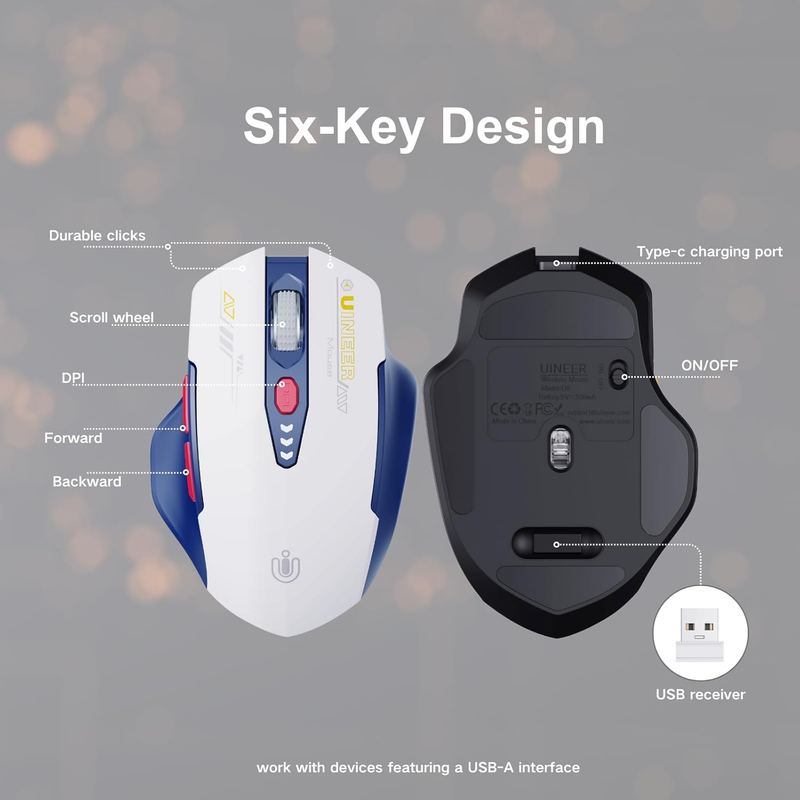 Wireless Rechargeable Mouse 2.4GHz Ergonomic 4 DPI Levels5