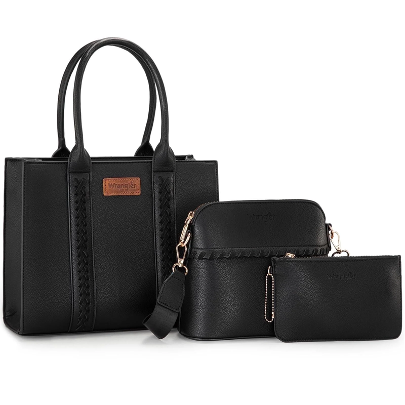 Wrangler 3Pc Handbag Set Tote Shoulder Bag Wallet Black Women Purse10