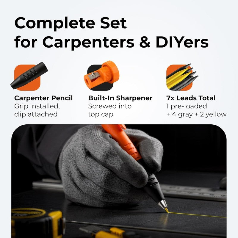 New 3 In 1 Carpenter Pencils with Finger Grip for Construction   Incl. 7 Leads +5