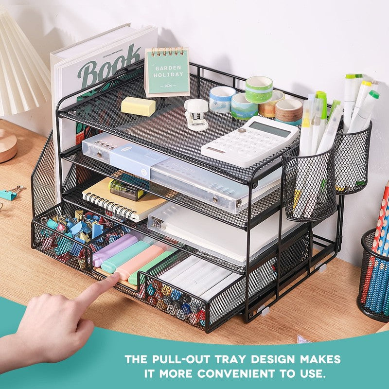 Desktop Organizer 4-Tier Desk Organizers Sets and Storage, File Organizers for D5