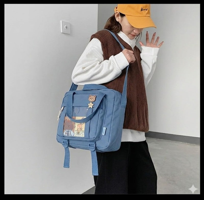Kawaii Ita Crossbody Bag Women Pin Plush Bear Japanese Y2K Shoulder Purse2