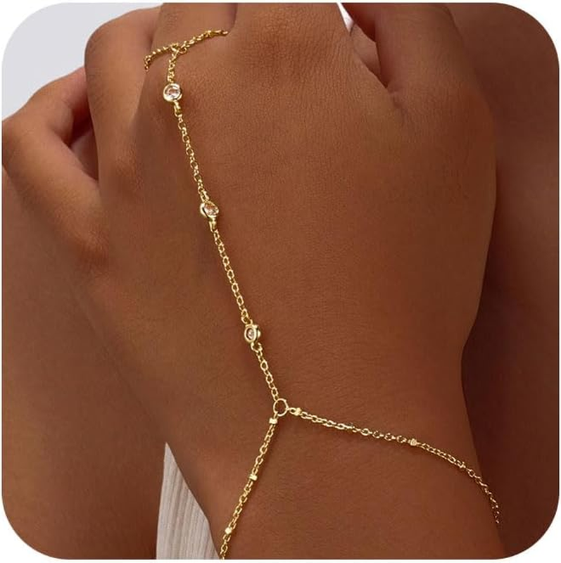 14K Gold/Silver Plated Dainty Hand Chain Bracelet Adjustable Cuff Bangle Gift10
