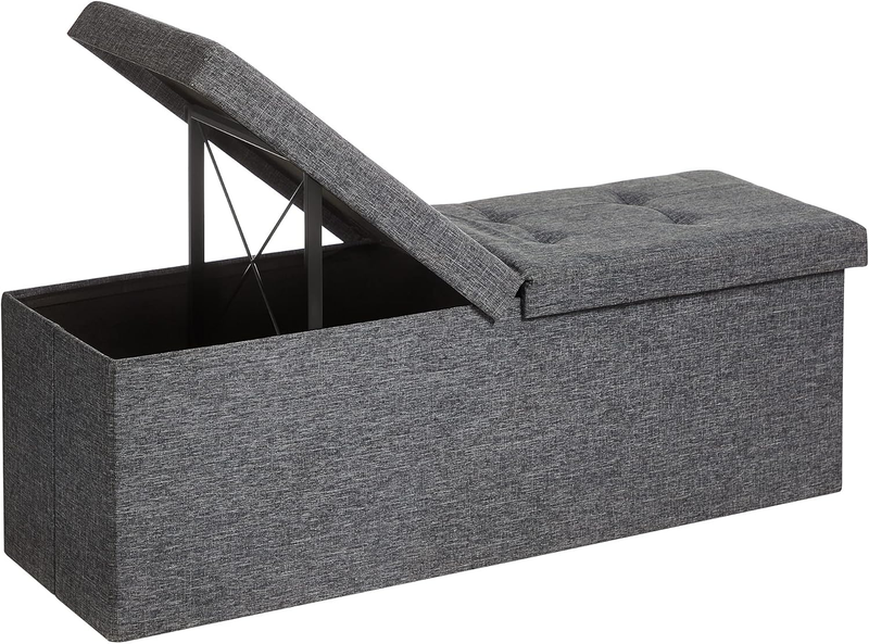 43'' Foldable Storage Ottoman Bench Flip Lid Entryway Living Room Dark Gray10