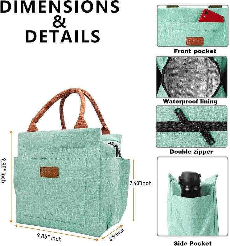 Insulated Lunch Bag for Women Men Large Reusable Tote w/ Bottle Holder Teal1