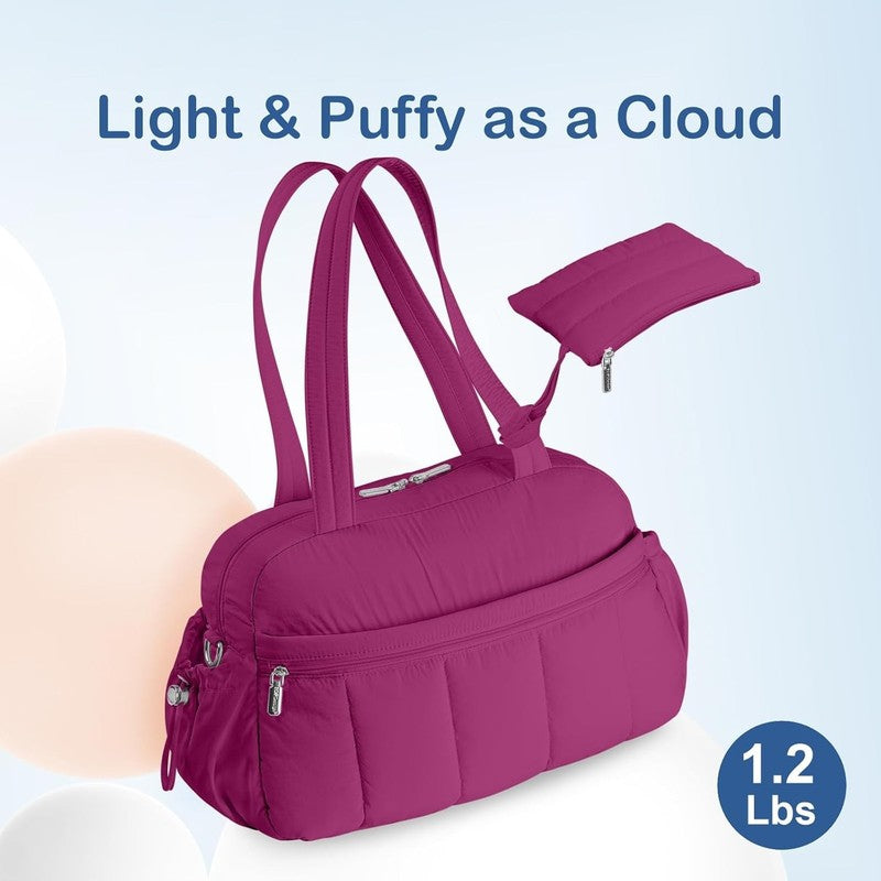 Travel Duffel Bag Women Puffer Gym Weekender Wet Pocket Carry On Dark Purple3