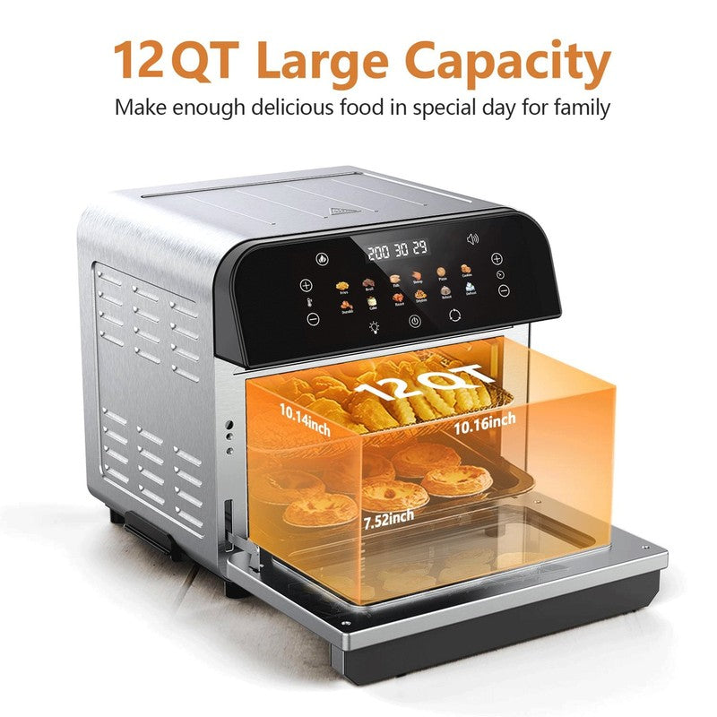 12QT Touchscreen Air Fryer Toaster Oven, 12 Pre Set Menus, Clear Window Less Oil3