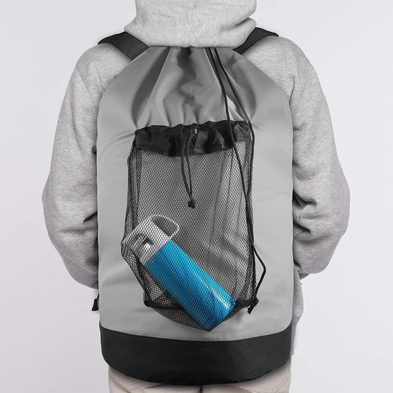 Backpack Laundry Bag with Straps & Mesh Pocket, Durable Nylon Clothes Grey5