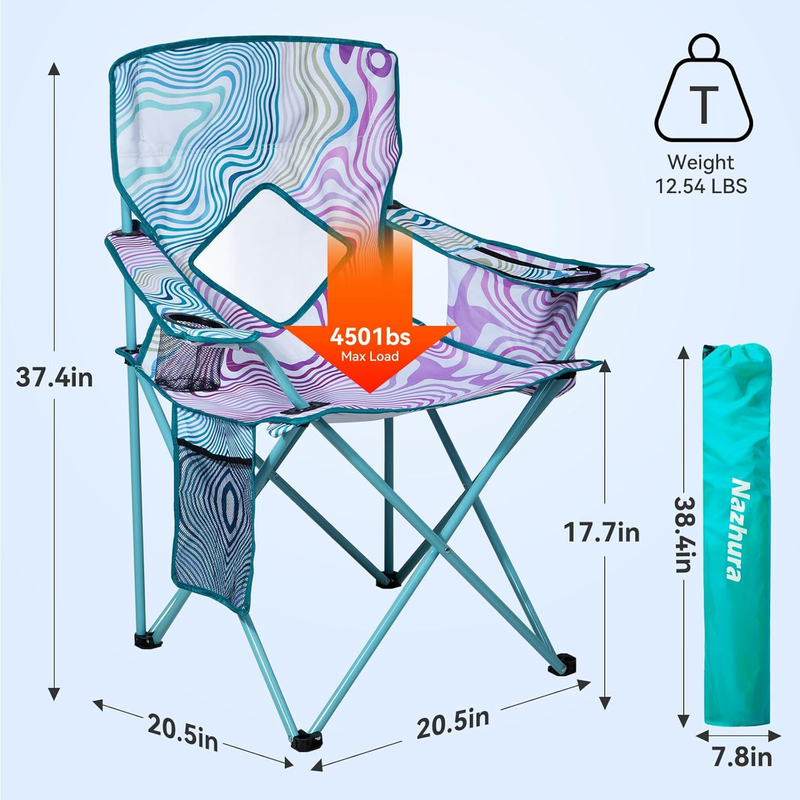 2 Pack Camping Chairs Folding Portable Cooler Bag Mesh Backrest Blue2