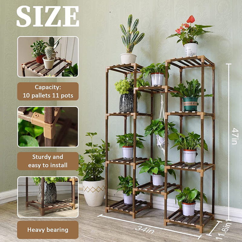 Plant Stand Indoor Outdoor,  Tall Plant Shelf for Multiple Plants, 10 Tiers 11 P2
